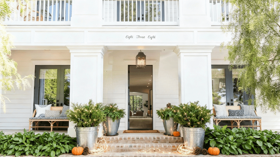 Metal Buckets with Fairy Lights and Greenery