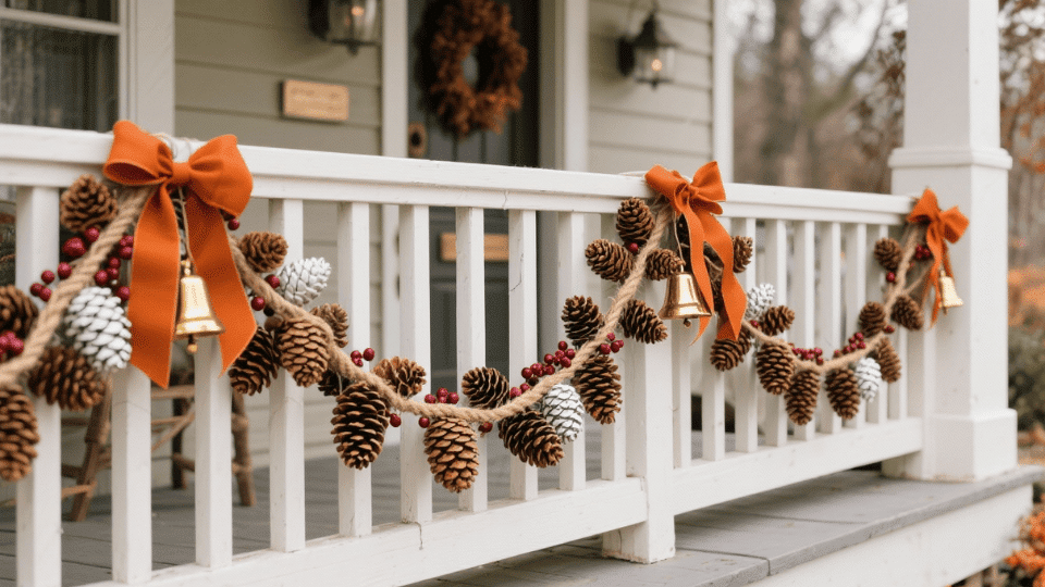 Pinecone Garlands Along Porch Railings