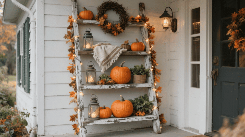 Repurposed Vintage Ladder as Display Stand
