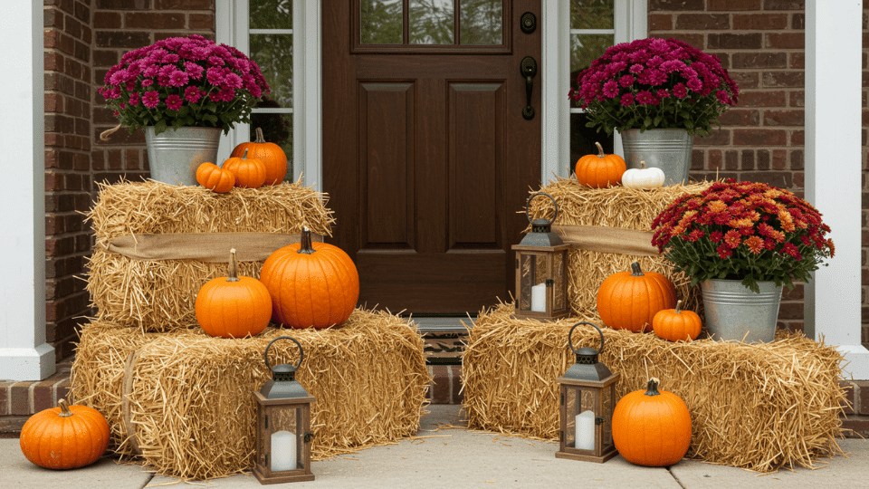 Rustic Hay Bales as Display Stands