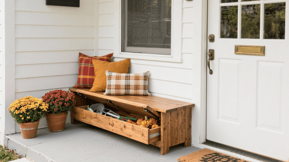 Small Wooden Bench with Hidden Storage
