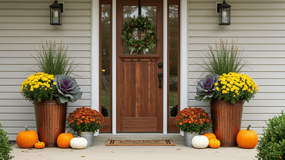 Symmetrical Planters Framing the Doorway
