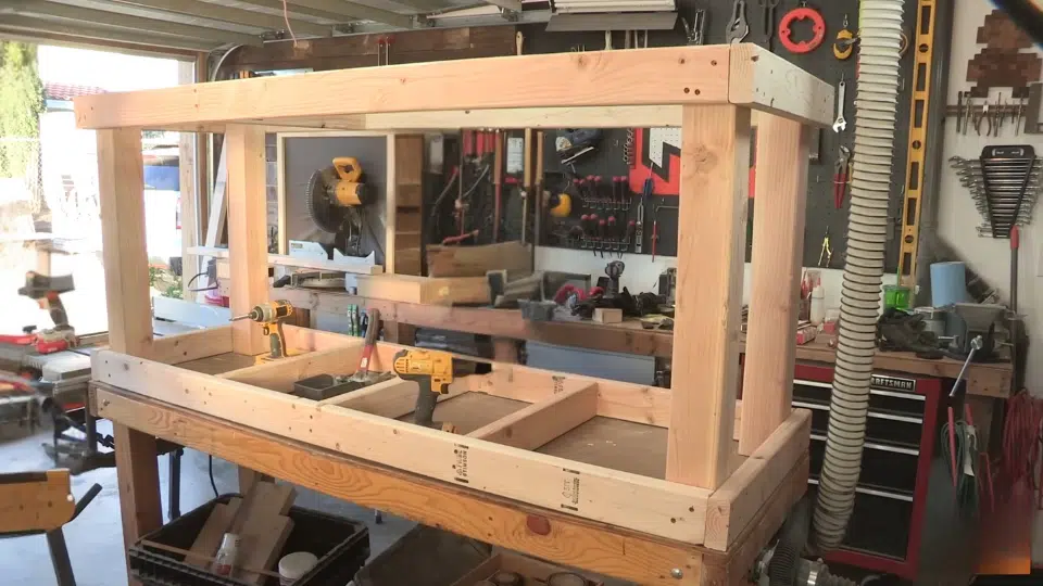 installing the cross braces to build a diy workbench