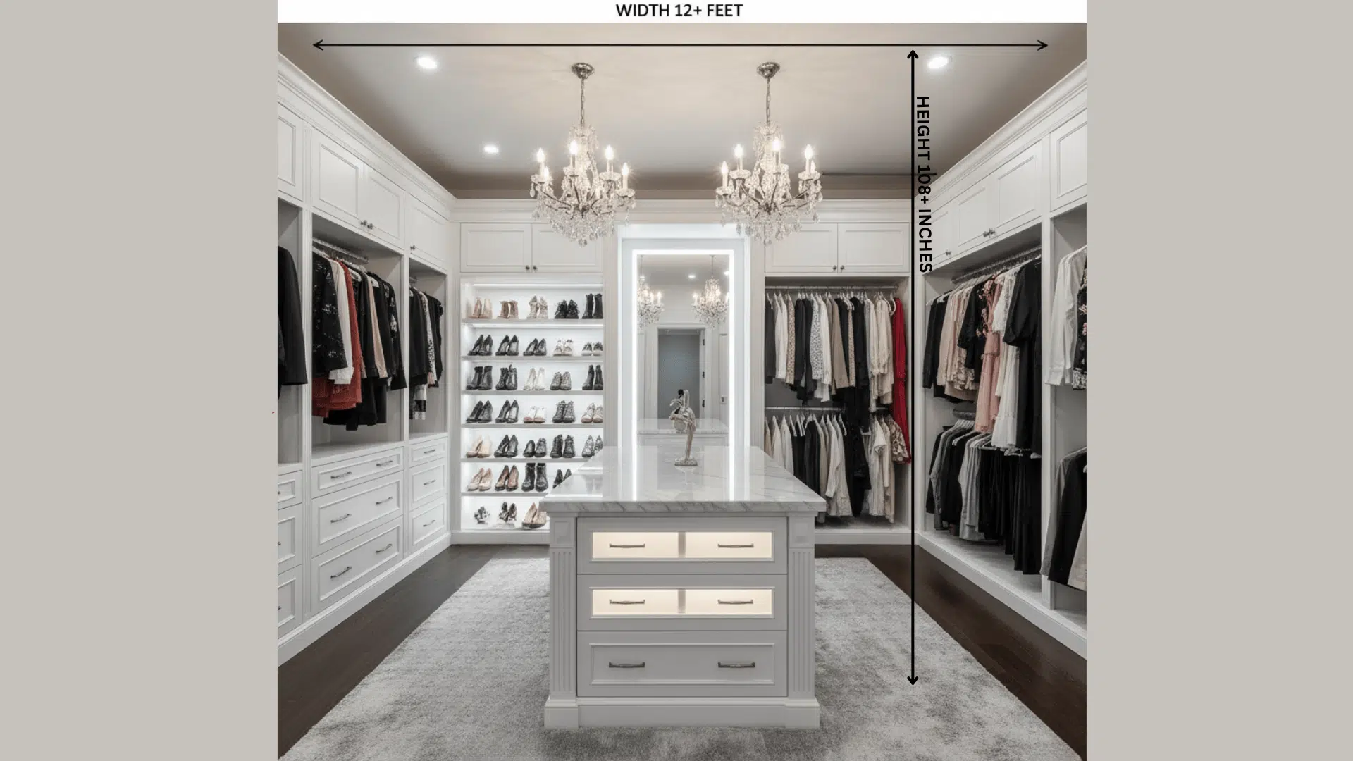 luxury walk in closet dimensions