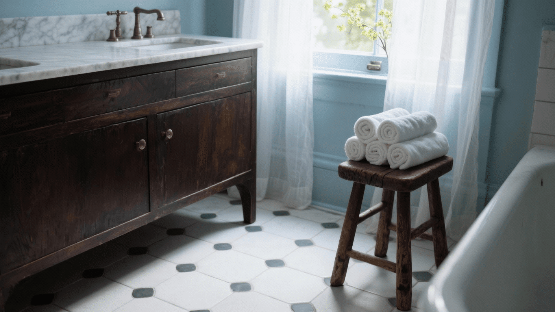 victorian bathroom penny tiles