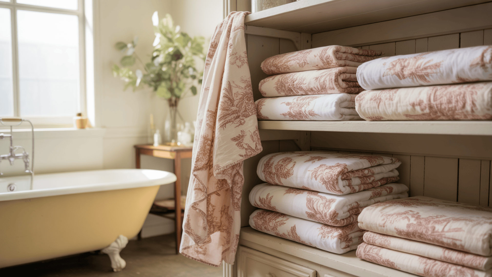 victorian bathroom toile linens and towels