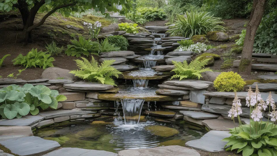 Layered Stone Waterfall Feature