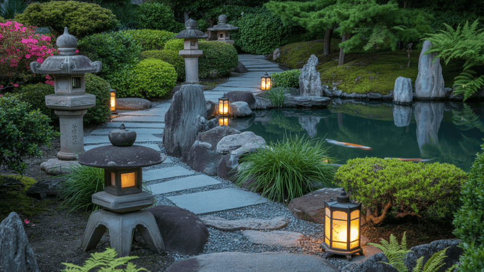 Pathway Accented with Stone Lanterns