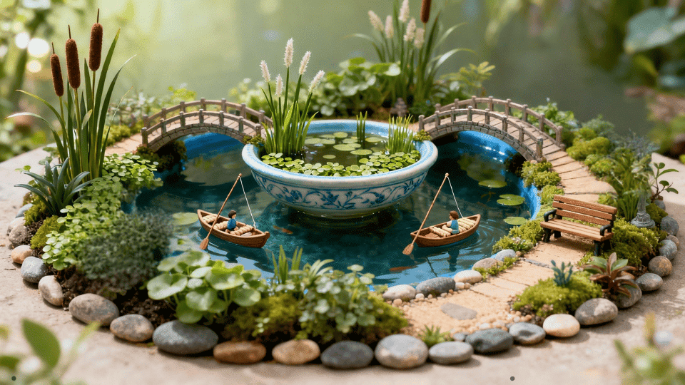 Water Inspired Fairy Garden With a Pond