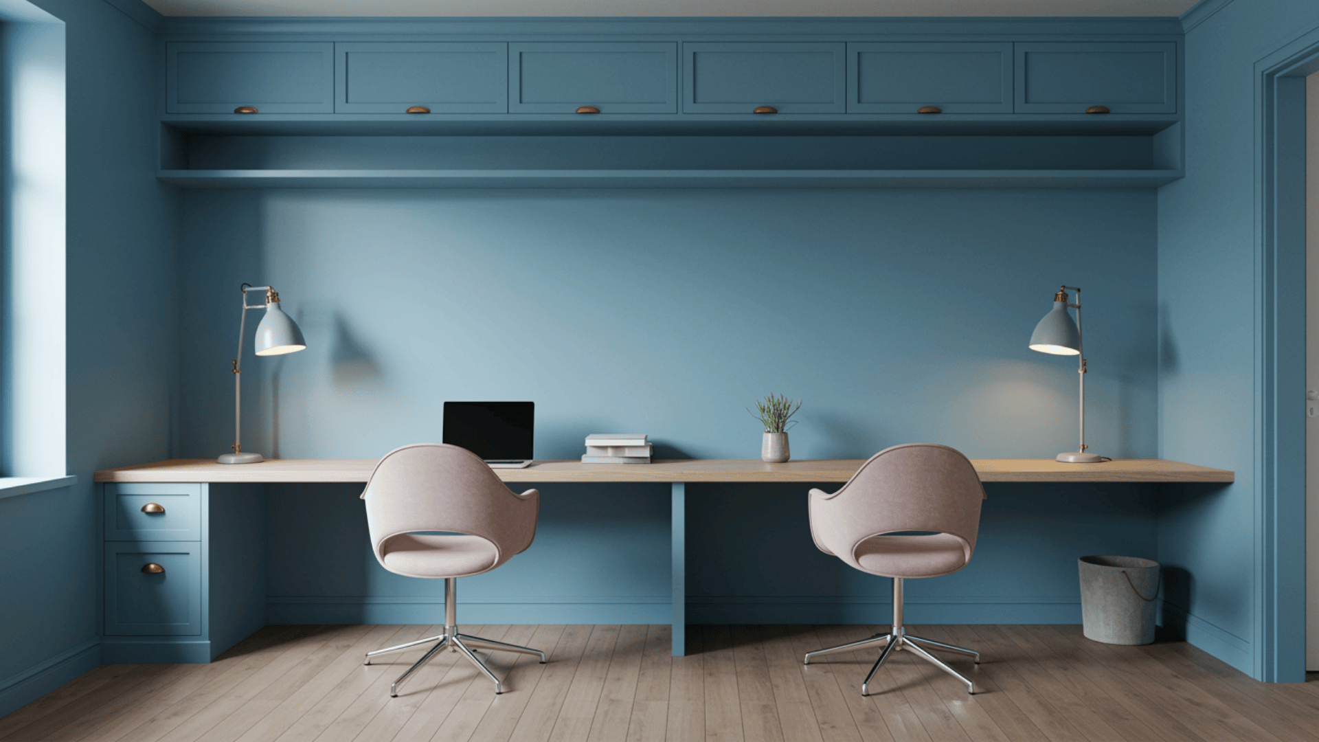 blue wall desk for two