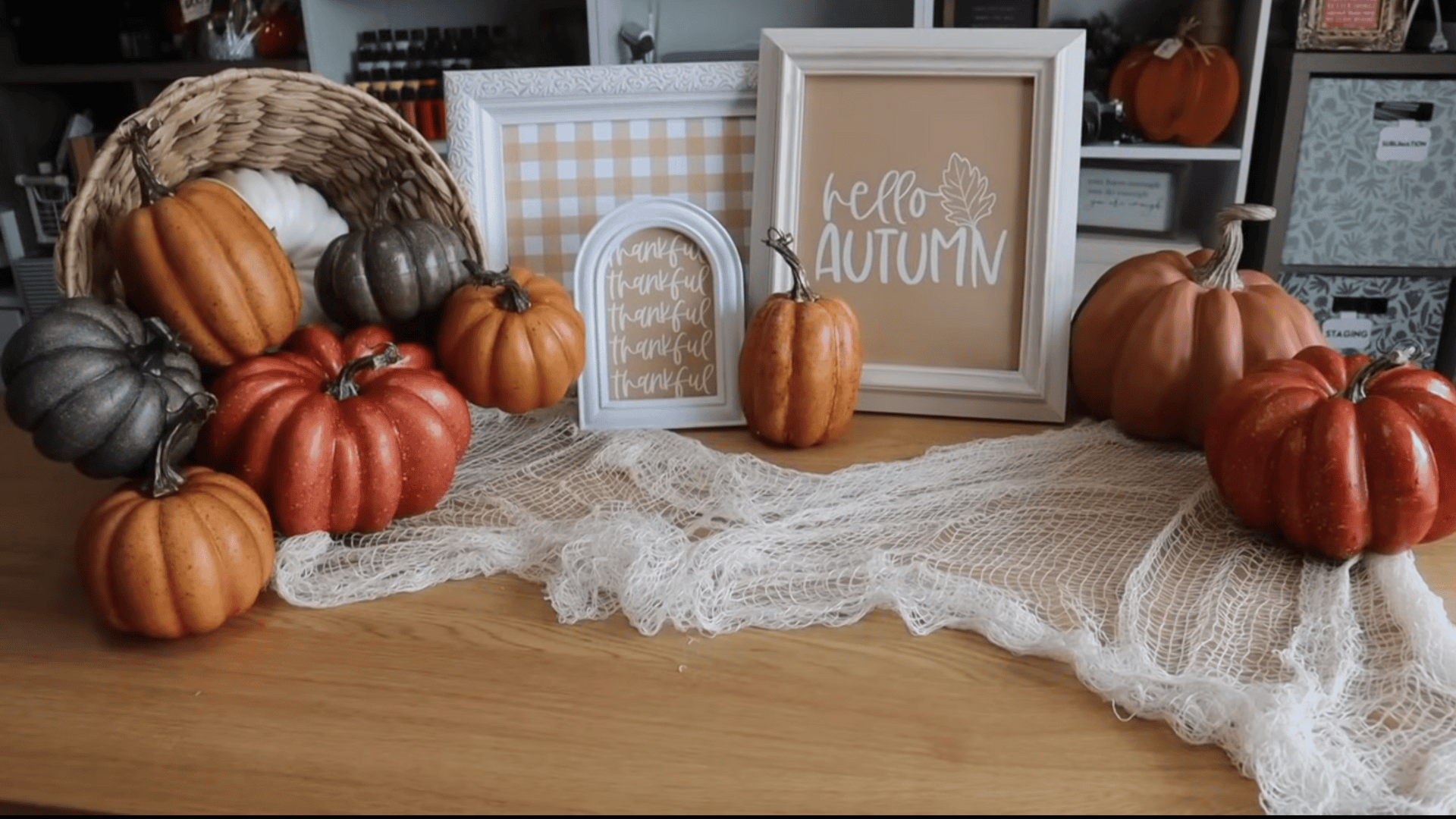 cascading cornucopia pumpkins