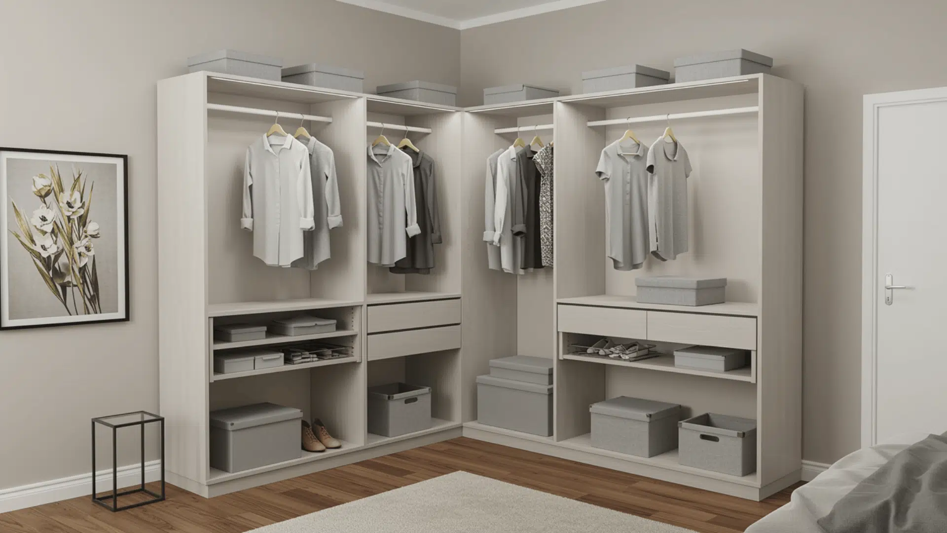 corner optimised l shaped closet system