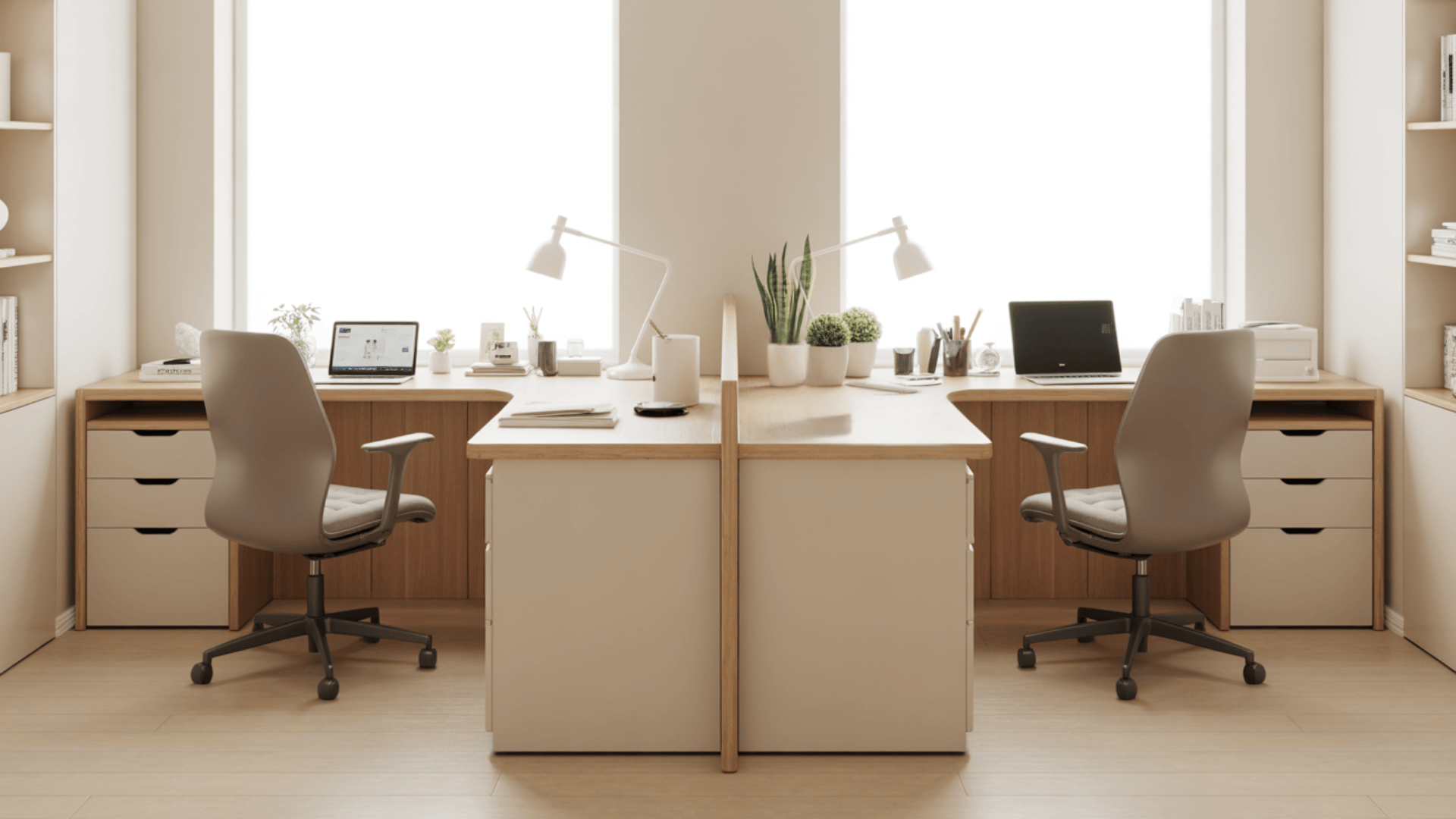 dual desk with center storage