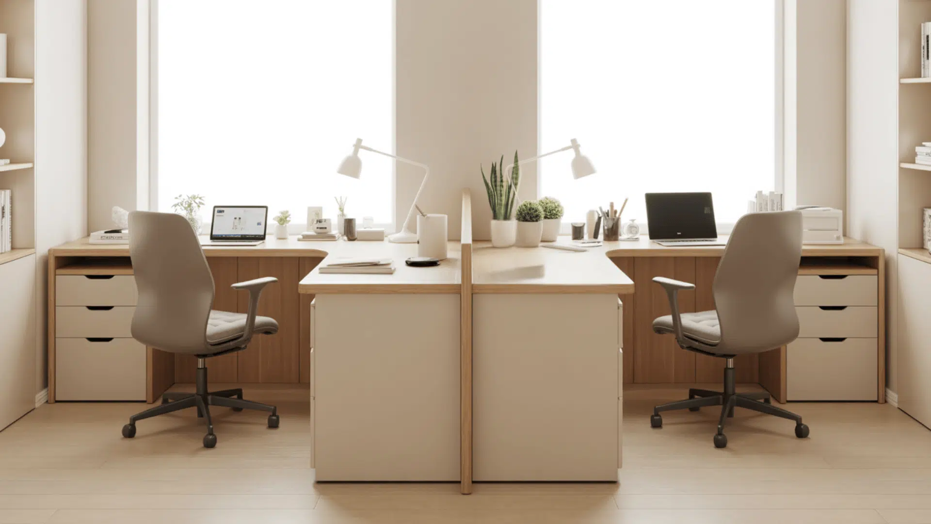 dual desk with center storage