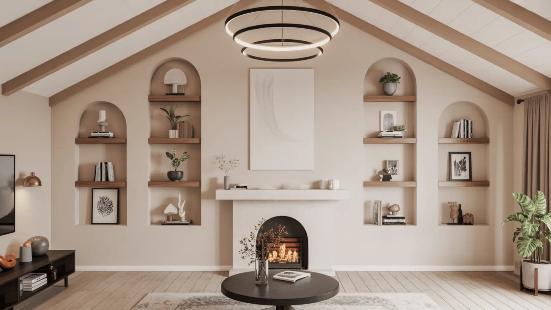 floating shelves or upper wall niches