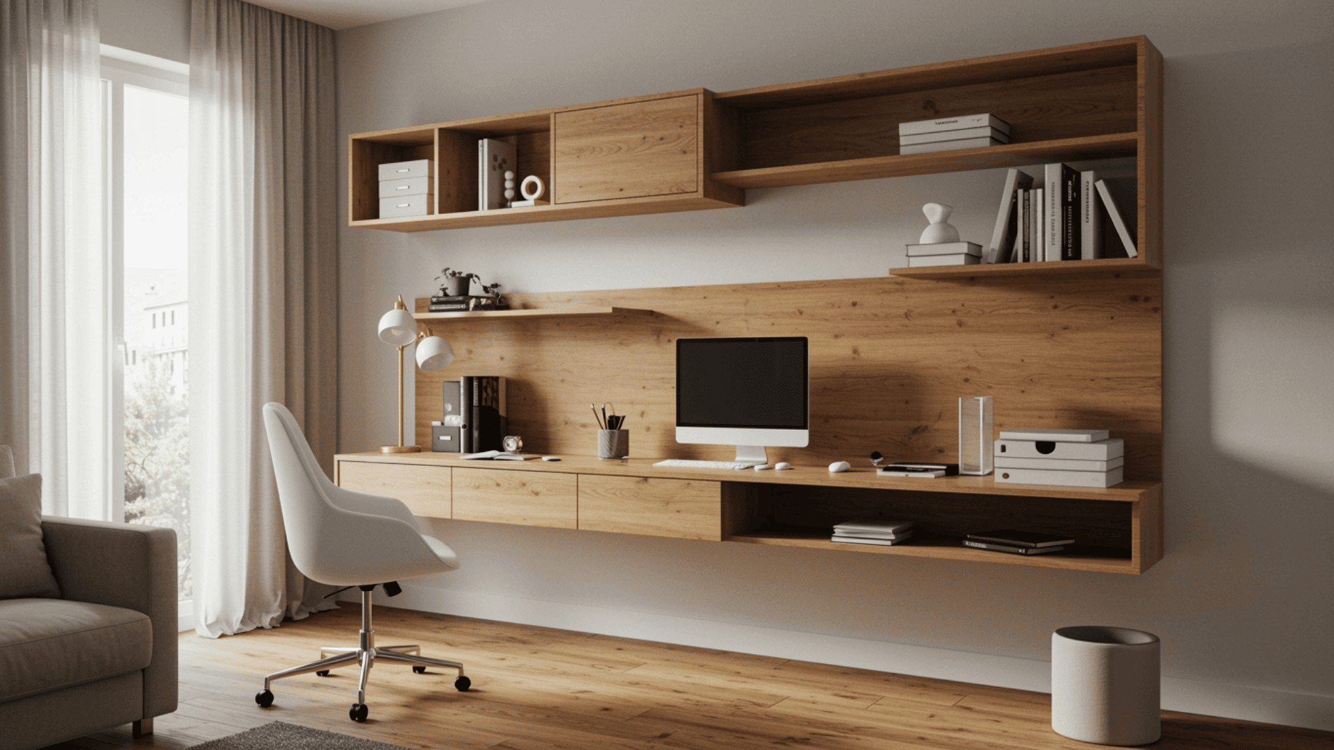 floating wall desk with shelving