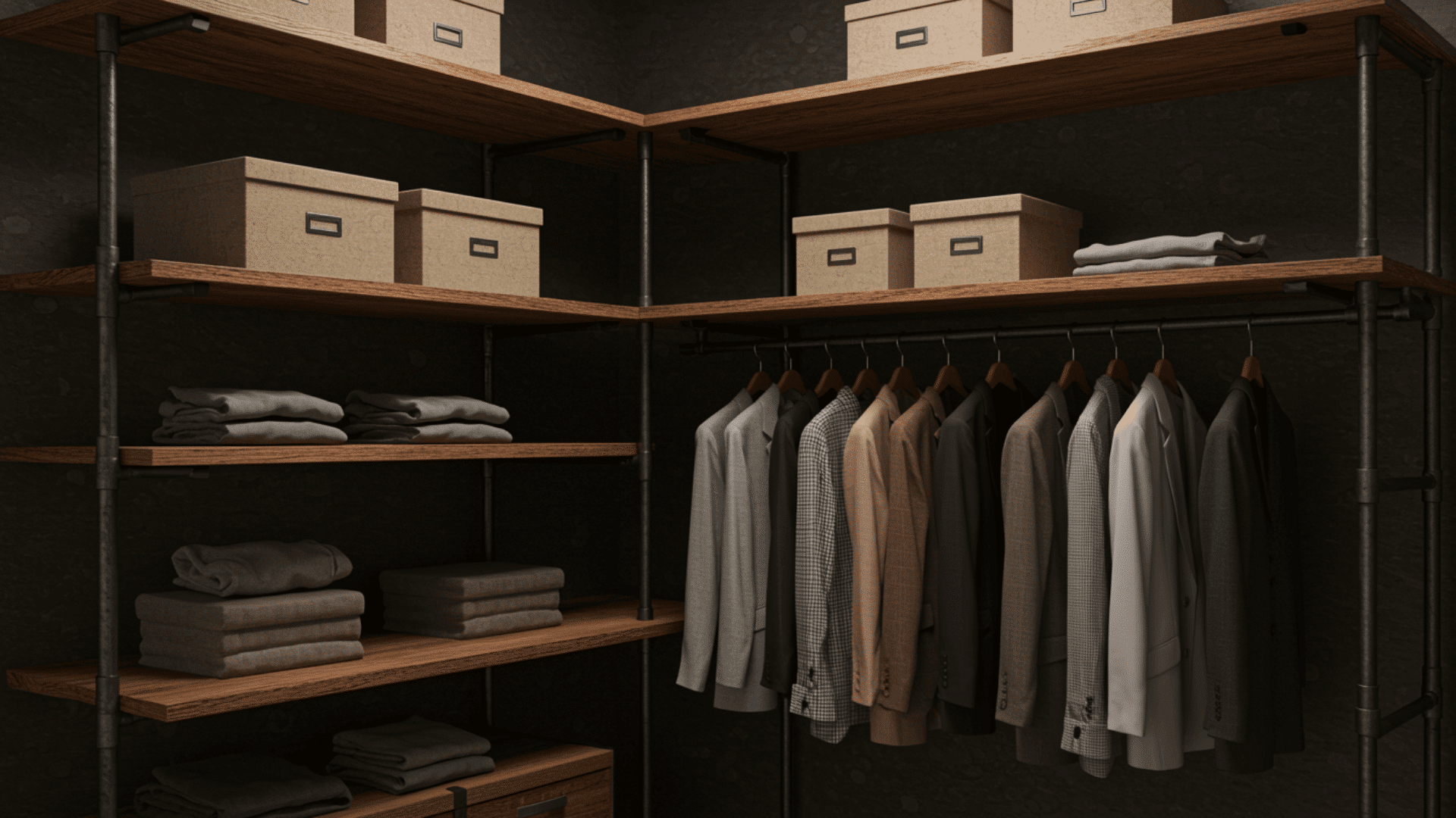 industrial pipe and wood shelving system