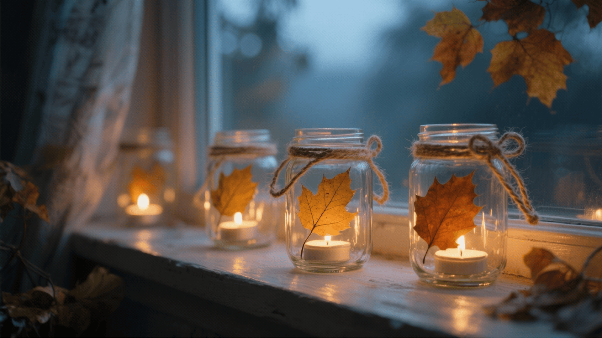 leaf mason jar lanterns