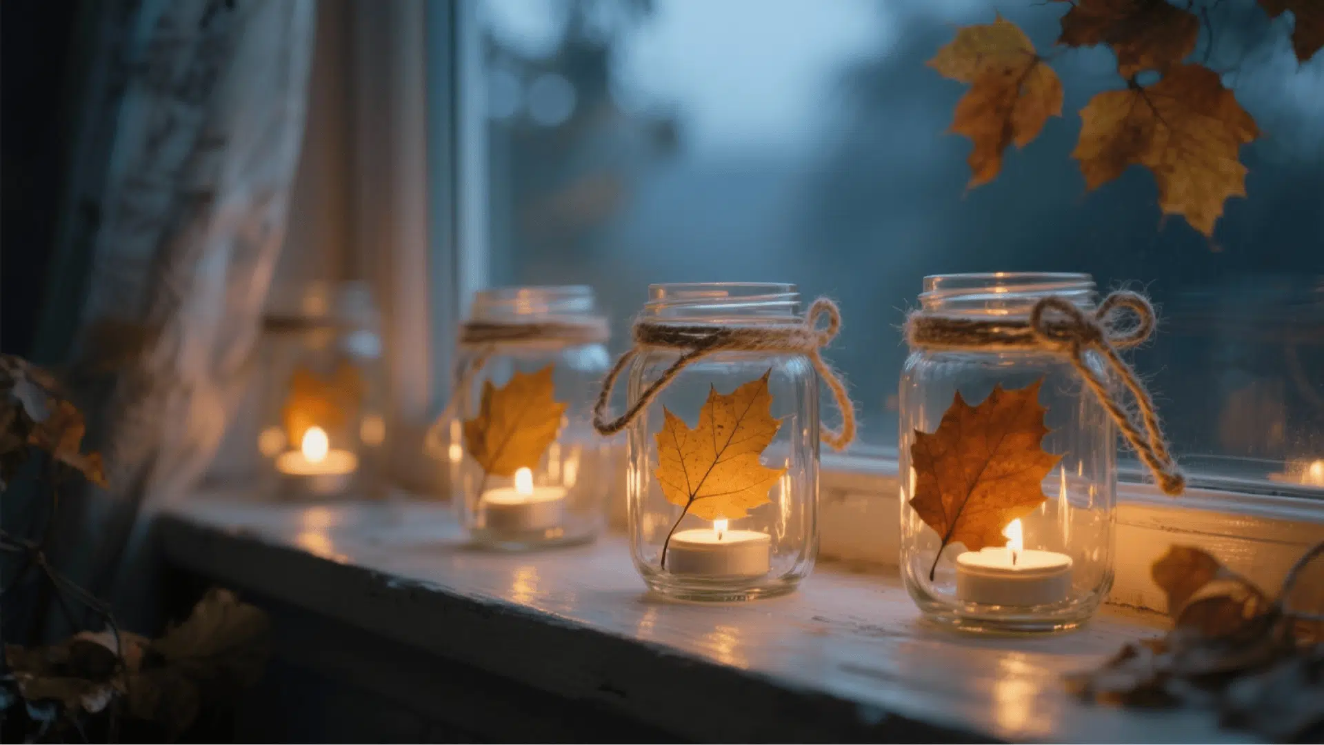 leaf mason jar lanterns