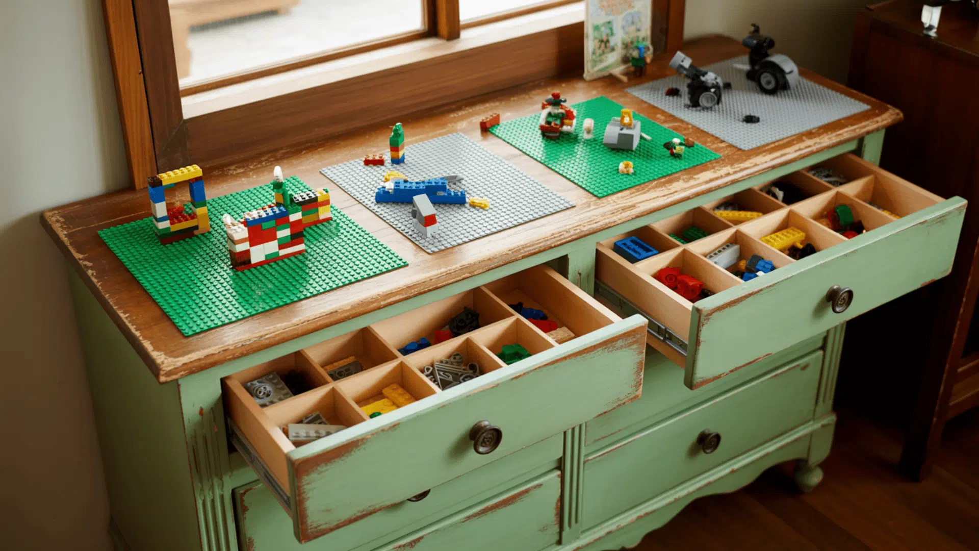lego table from an old dresser