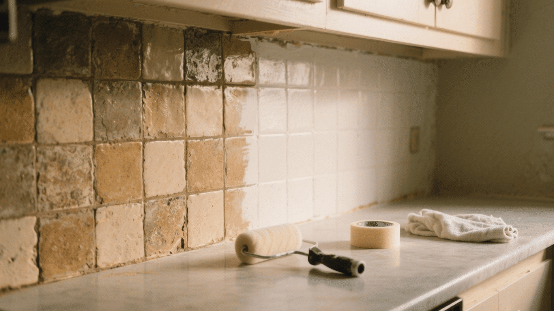 materials needed for painting a tile backsplash