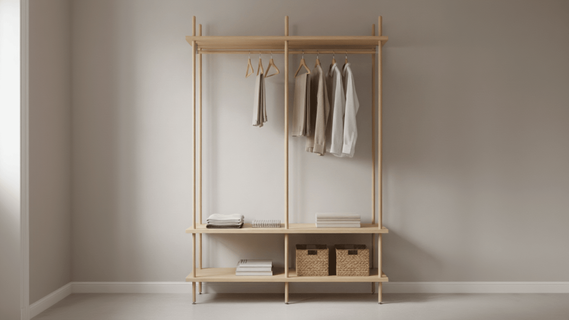 minimalist open frame closet system