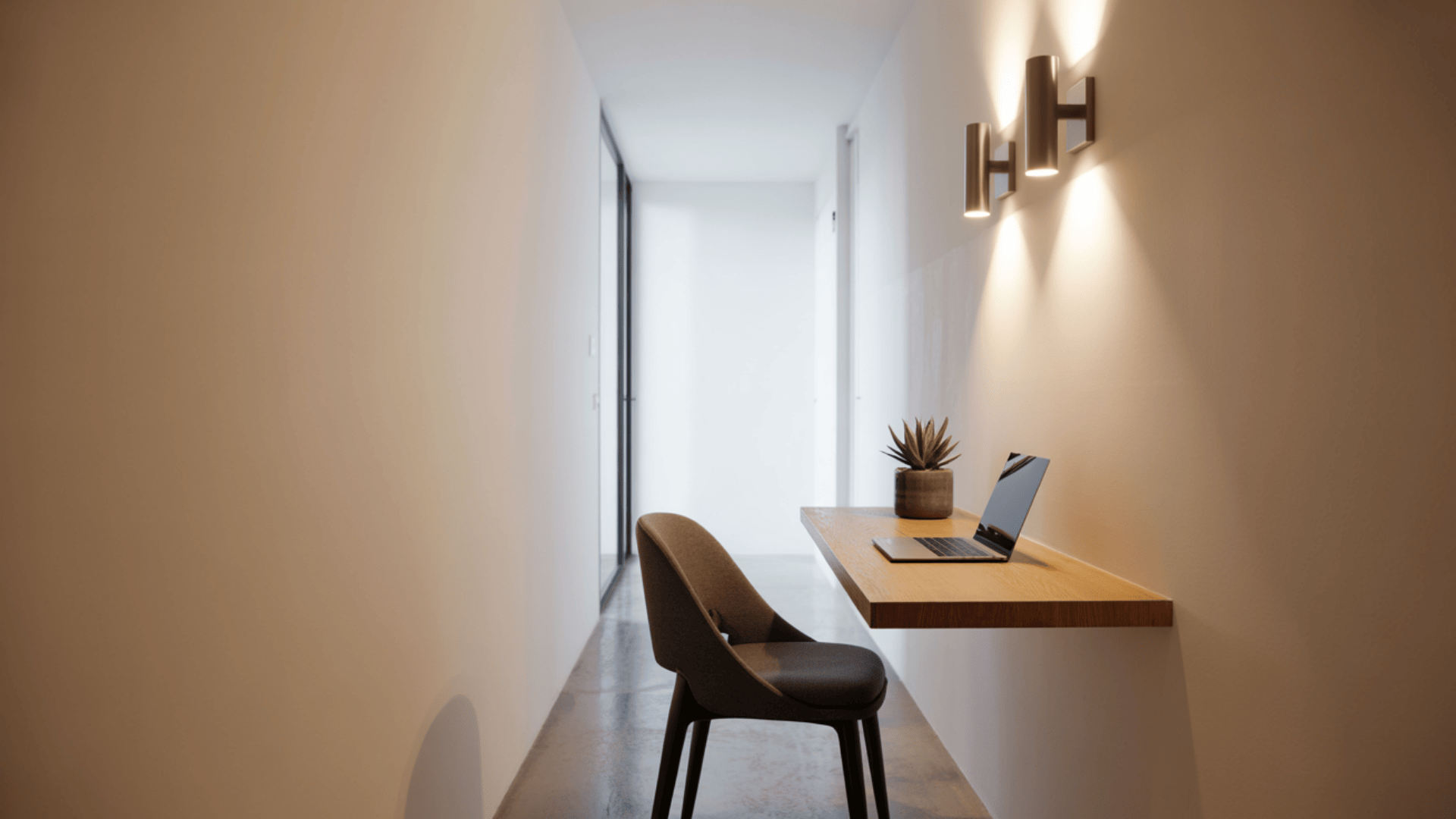 narrow hallway floating desk