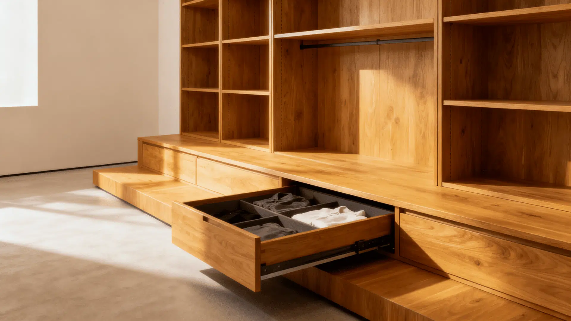 platform closet system raised off the floor