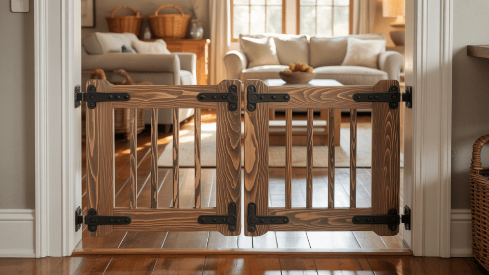 rustic wooden farmhouse pet gate