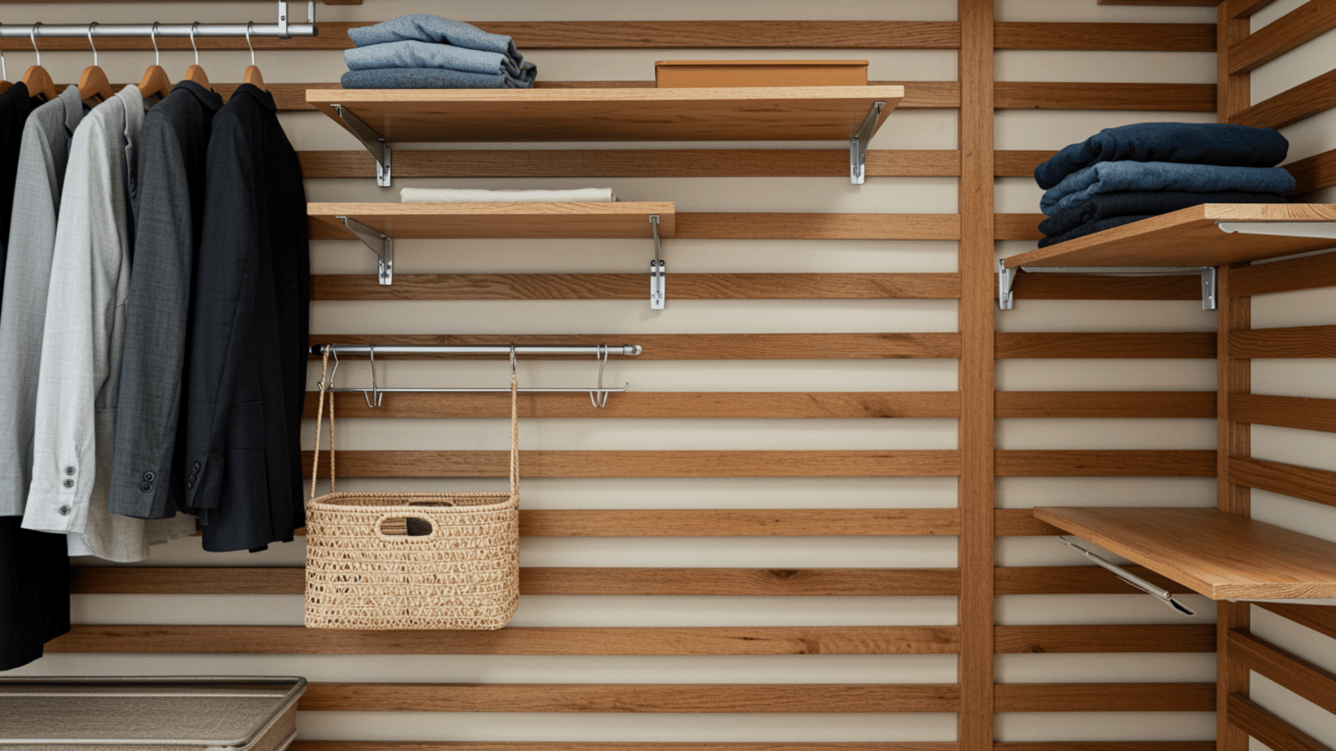 slatted wood wall closet system