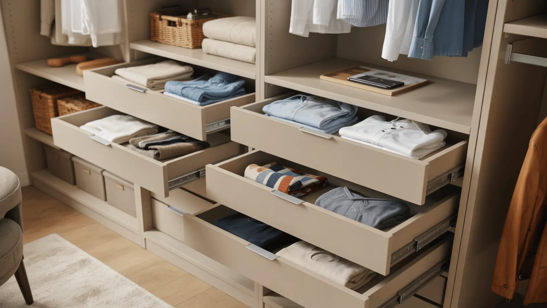 sliding shelf and drawer closet system