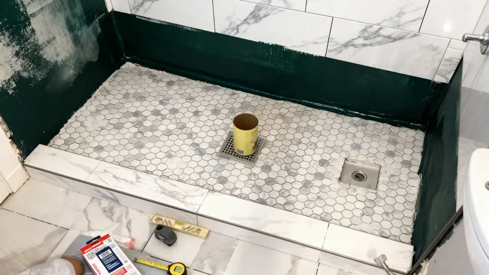 tile the shower and floor to diy remodel shower