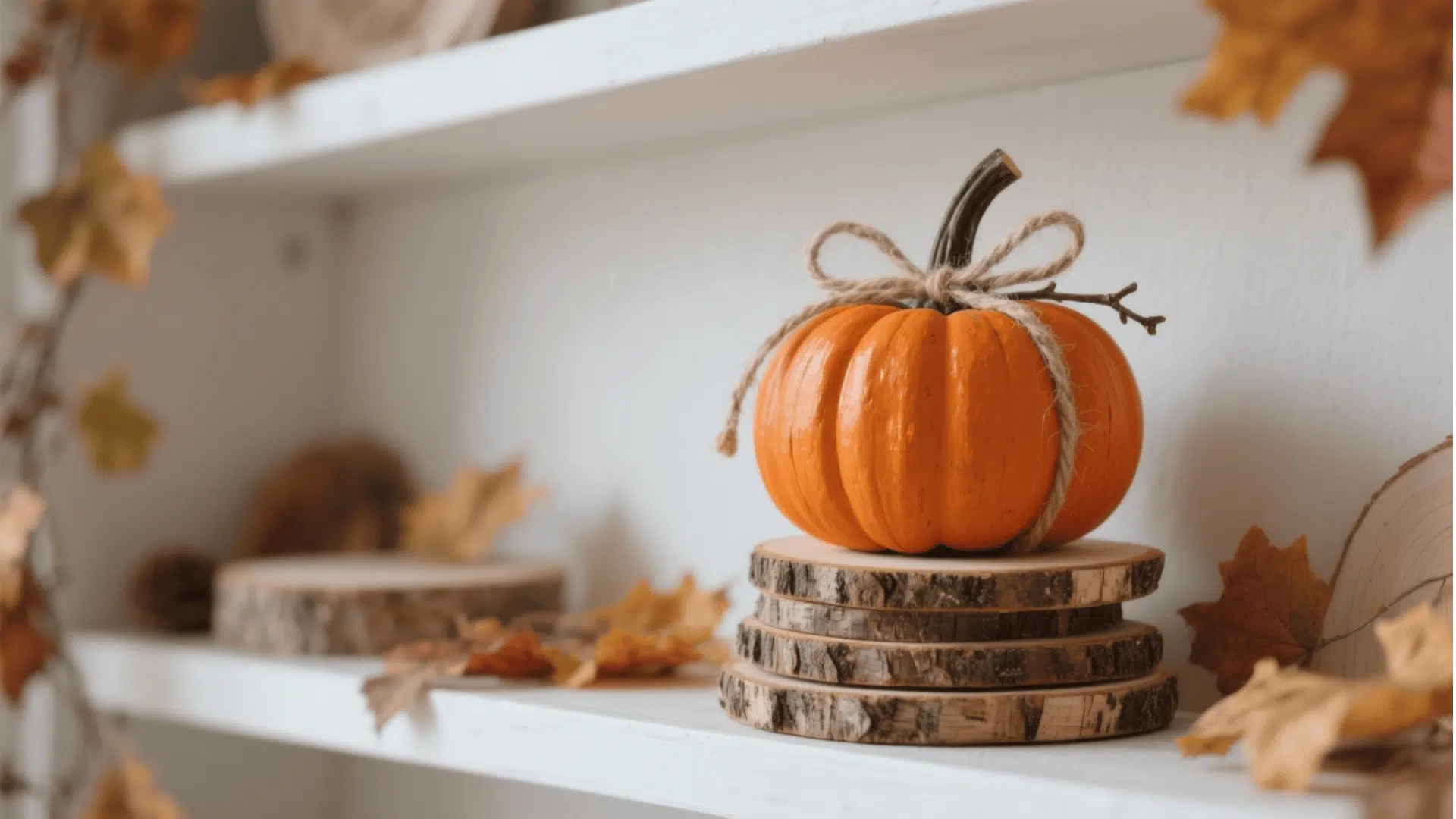 wood slice pumpkin decor
