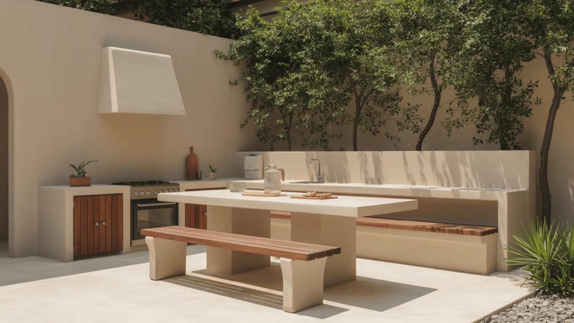 built in outdoor kitchen seating