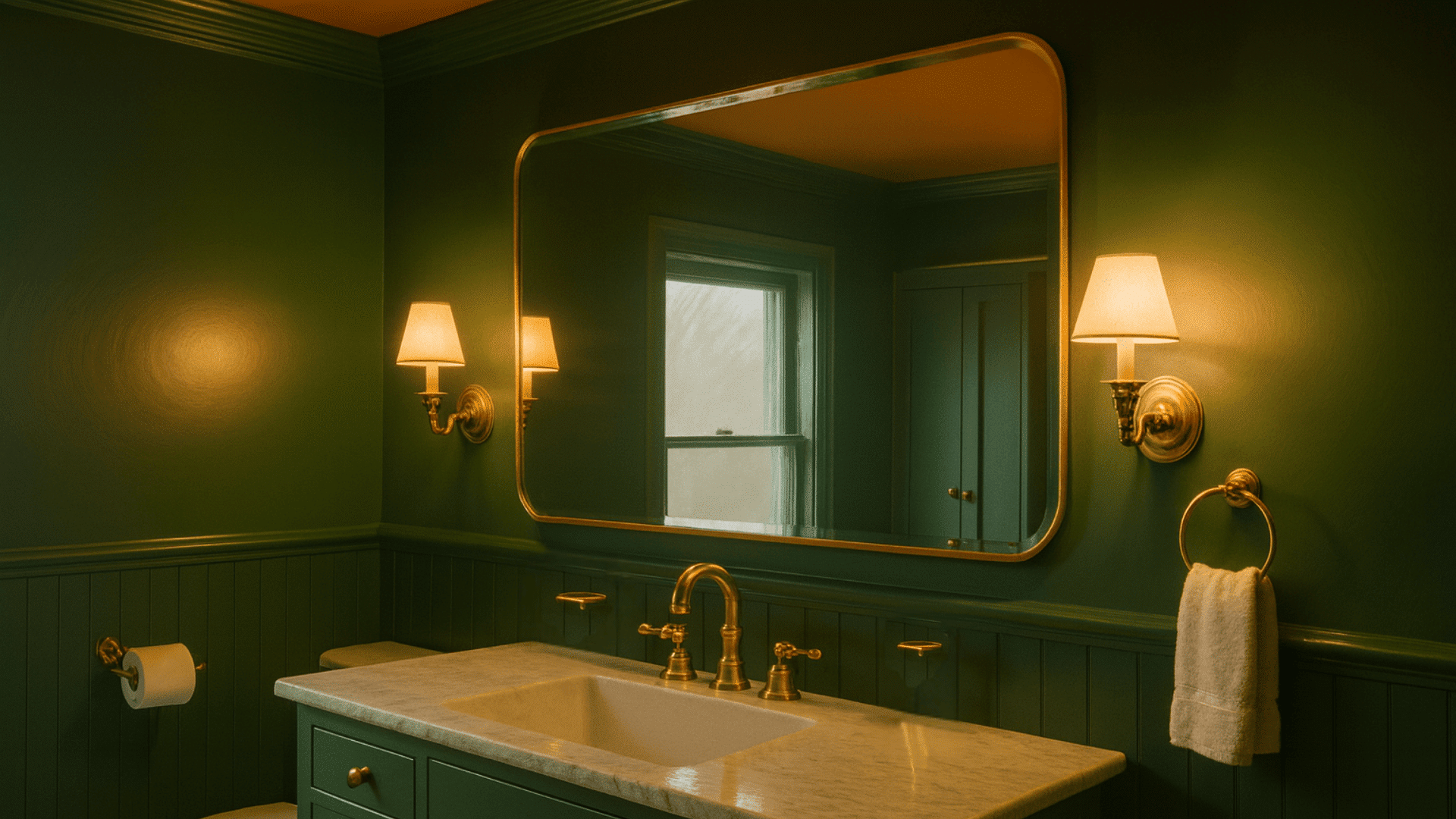 forest green walls and trim .