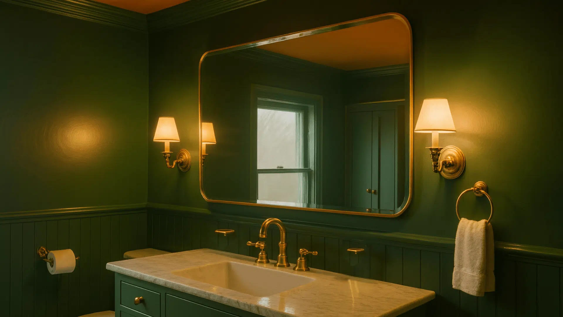 forest green walls and trim .