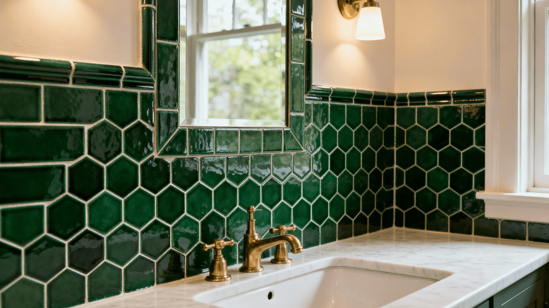 green tile backsplash