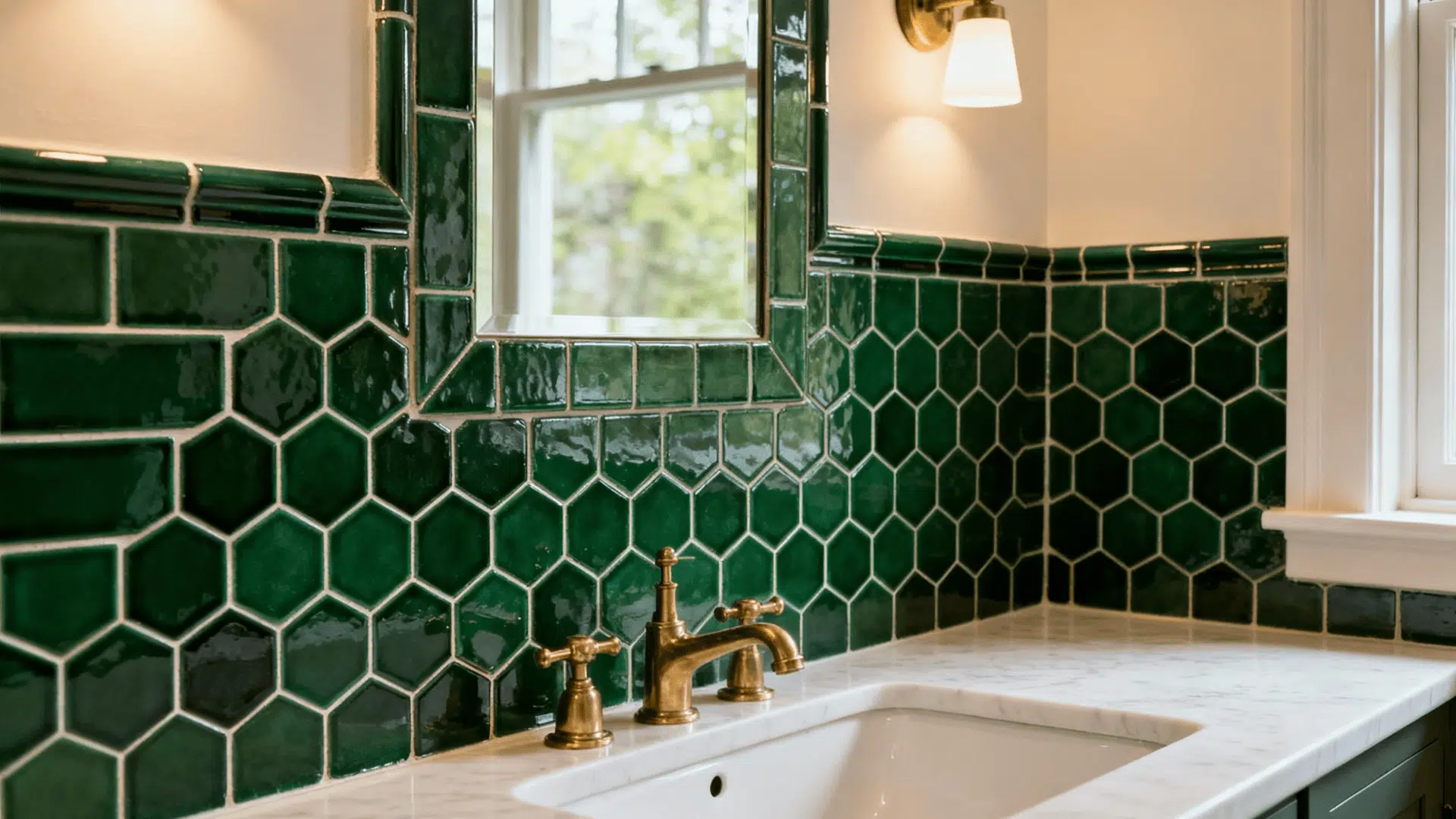 green tile backsplash