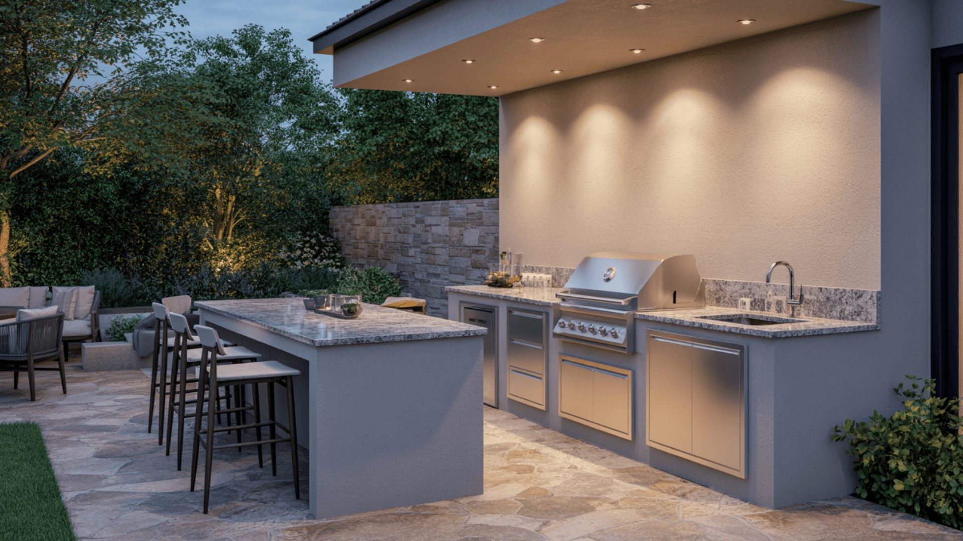 one wall outdoor kitchen