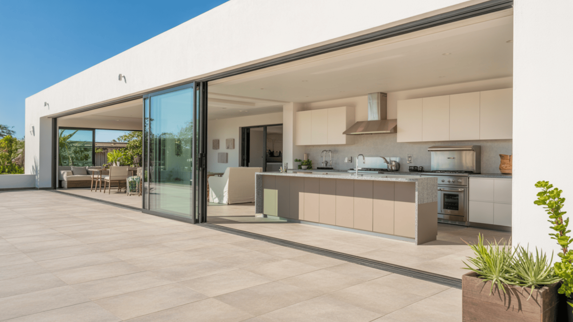 outdoor kitchen location near indoor access