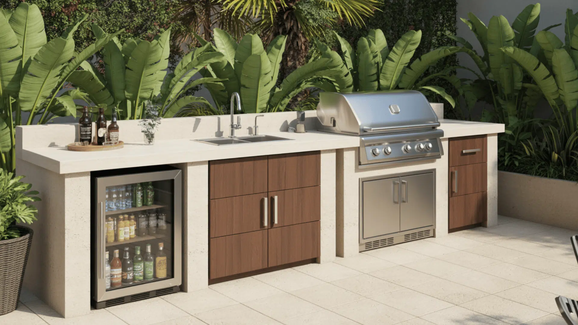 outdoor kitchen with a built in beverage station
