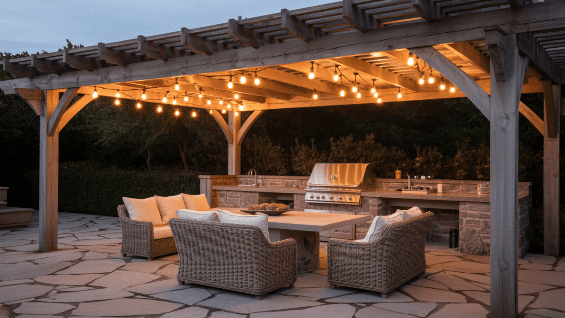 pergola covered outdoor kitchen