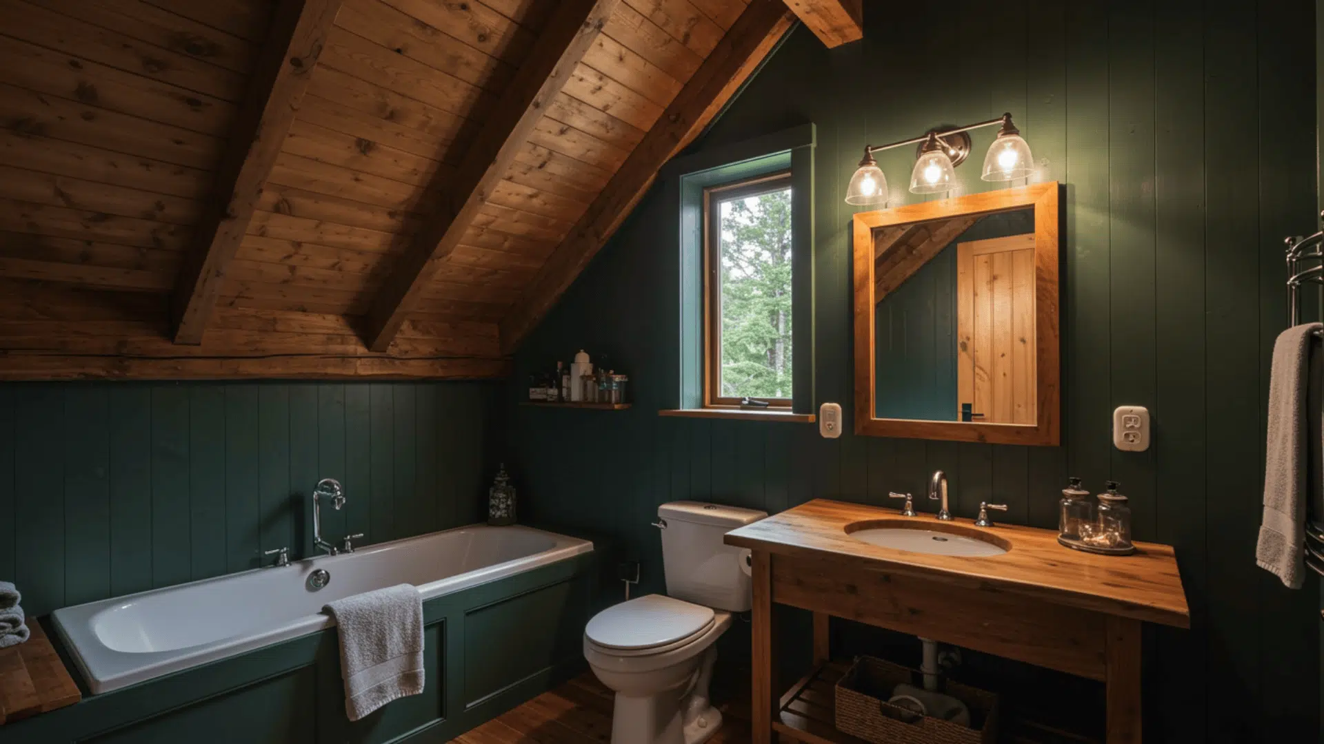 rustic green and wood