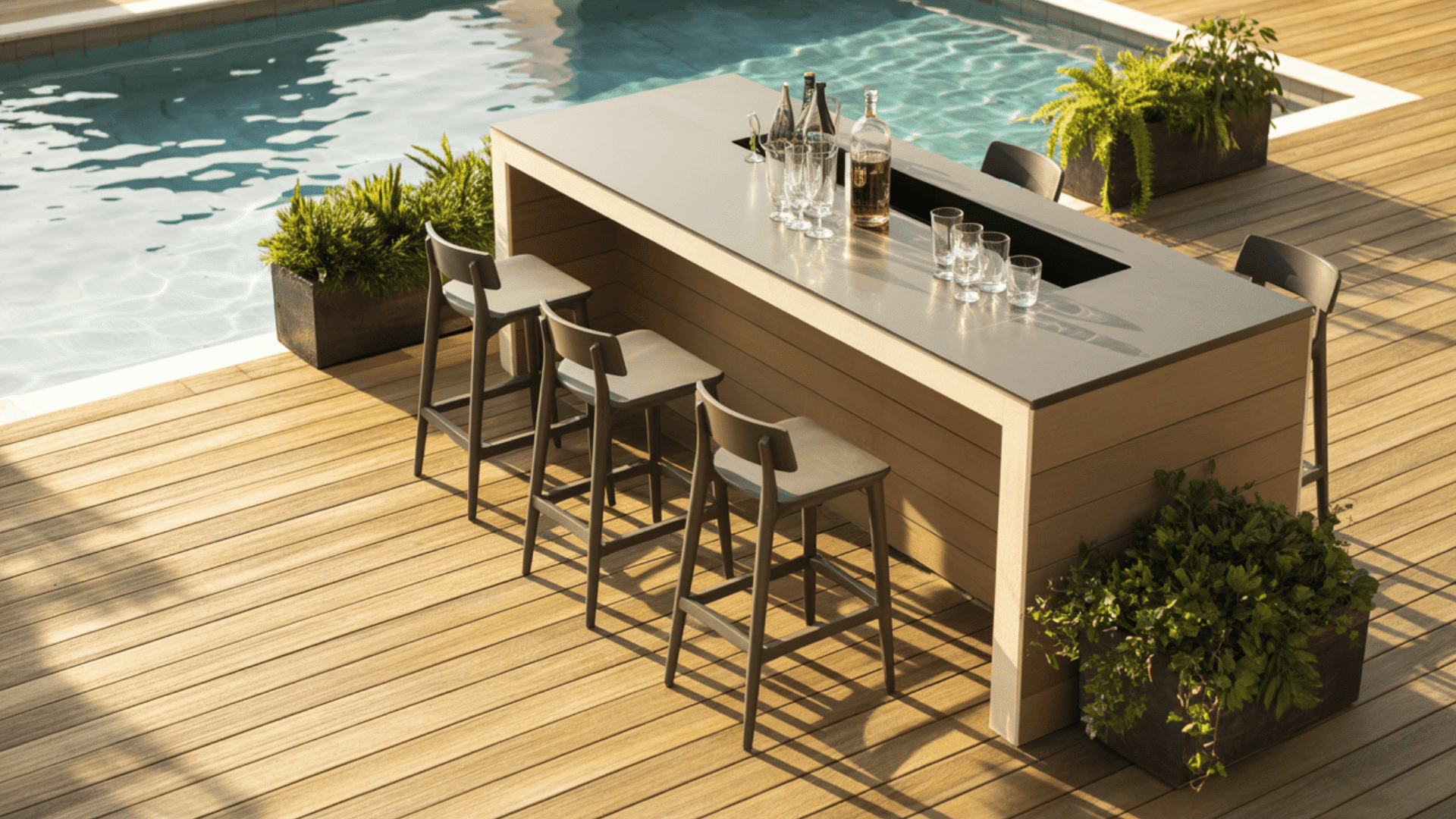 side deck with mini bar or lounge platform